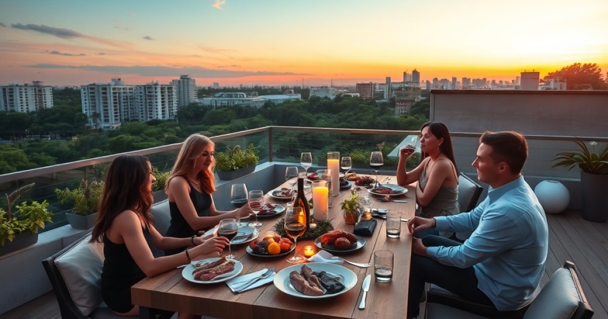Jantar de aniversário com carnes na brasa e vinhos especiais